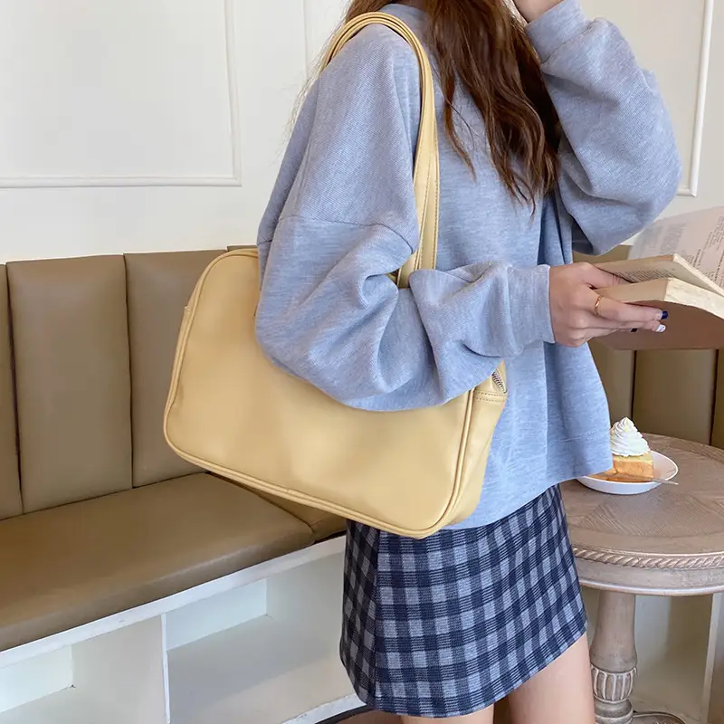 Women's 2025 College Style Shoulder Bag Large Capacity Beige - Image 6