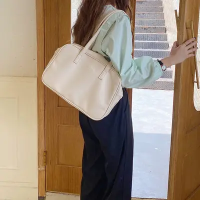 Women's 2025 College Style Shoulder Bag Large Capacity Beige - Image 2