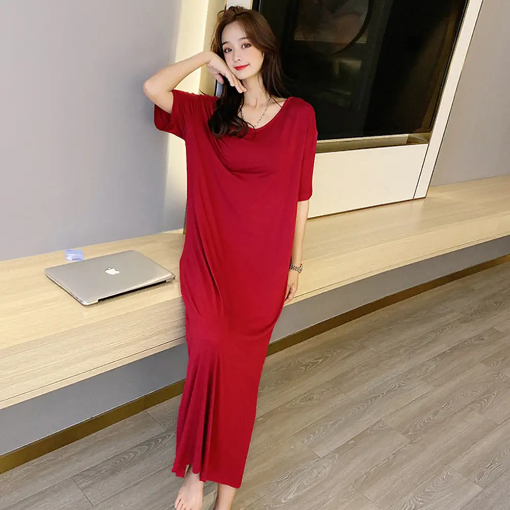 Plus Size V-Neck Pajama Dress Light Pink Loose Fit