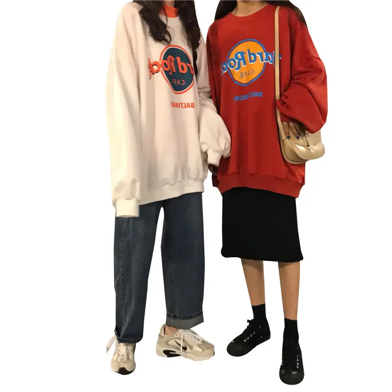 Women 2025 Sweatshirt Set Red Cream Loose Fit Harajuku Style - Image 7