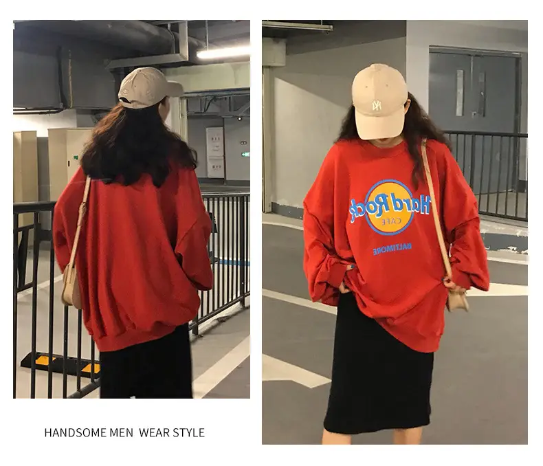 Women 2025 Sweatshirt Set Red Cream Loose Fit Harajuku Style — feature 10