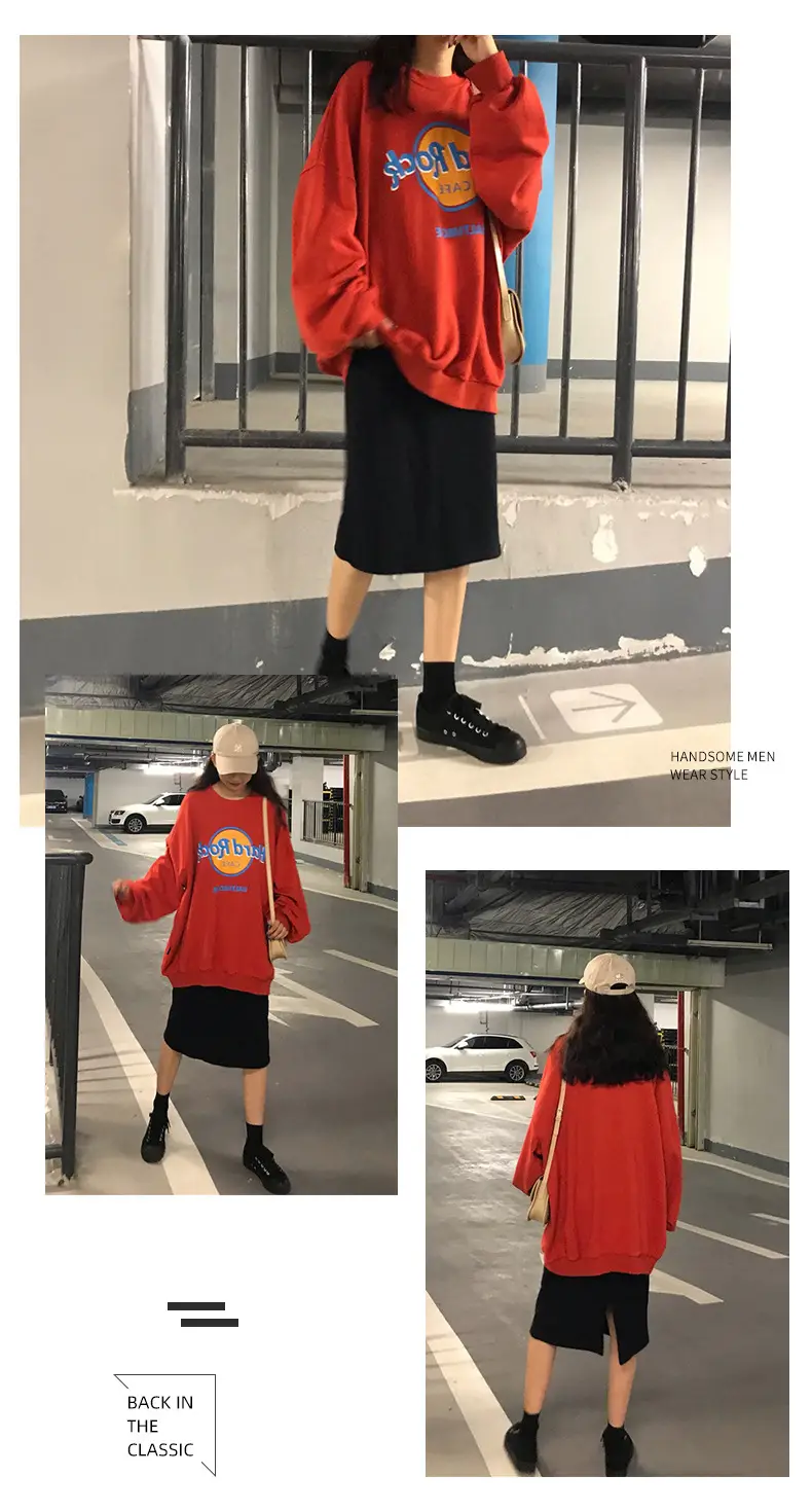 Women 2025 Sweatshirt Set Red Cream Loose Fit Harajuku Style — feature 12