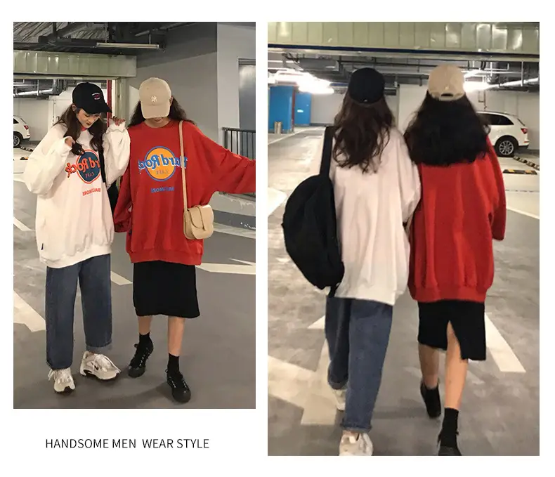 Women 2025 Sweatshirt Set Red Cream Loose Fit Harajuku Style — feature 4