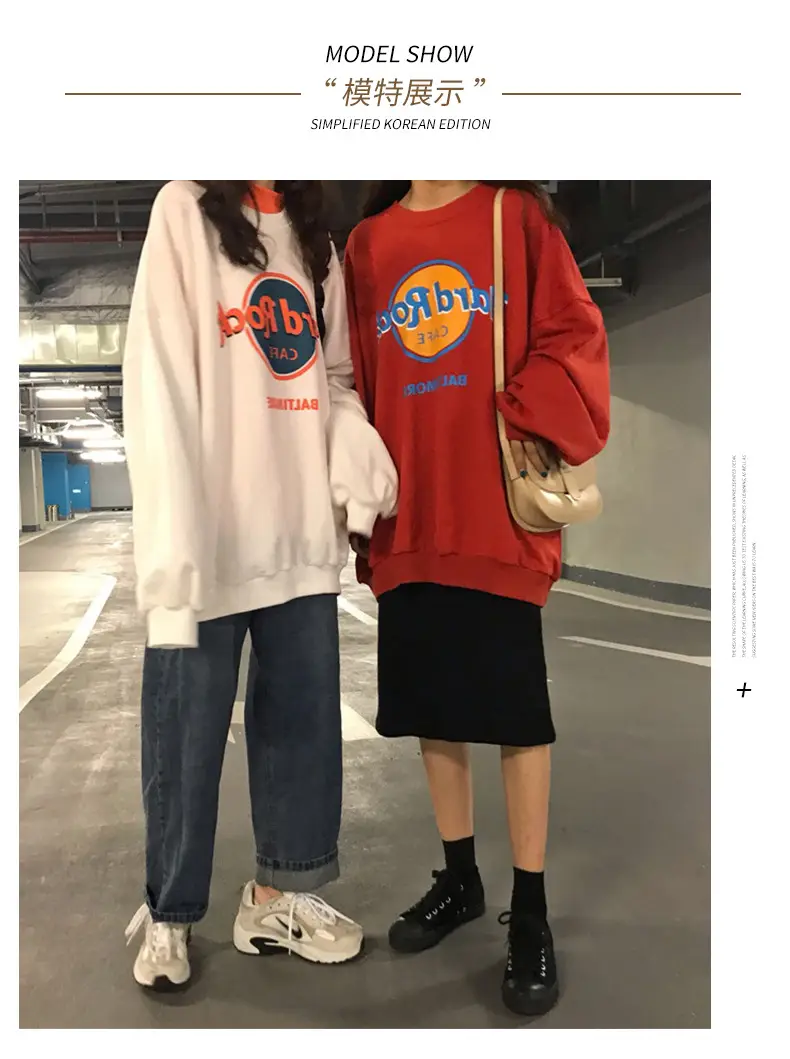 Women 2025 Sweatshirt Set Red Cream Loose Fit Harajuku Style — feature 5