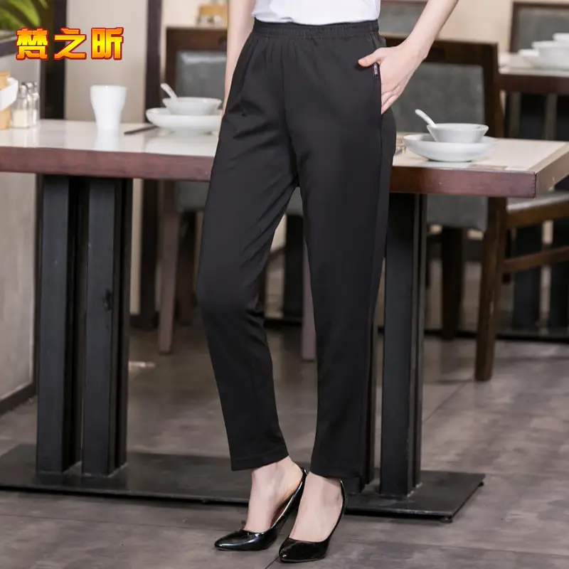 Black Four-Sided Elastic Women's Pants Large - Image 2