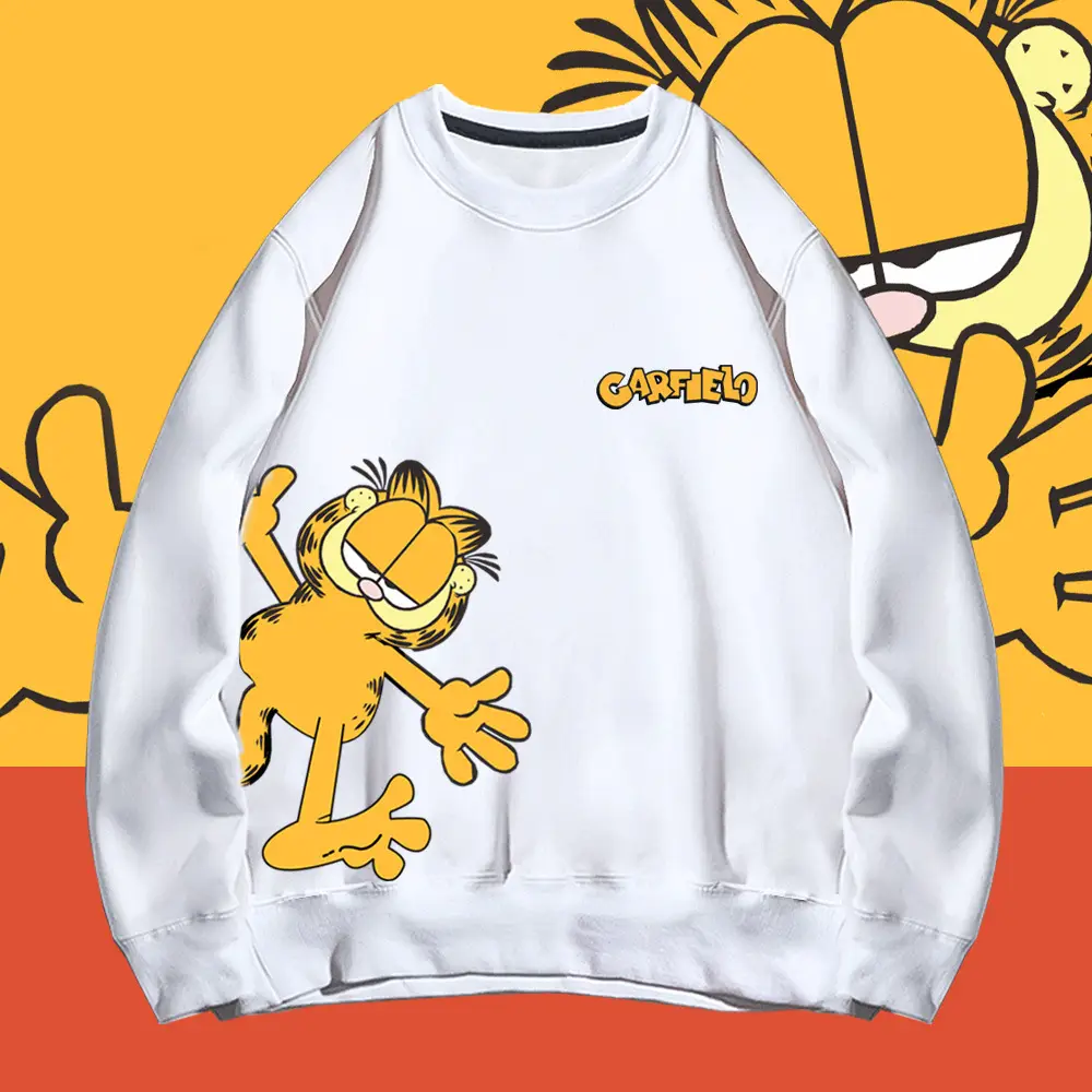 Men Women Casual Garfield Print Sweatshirt Black - Image 11