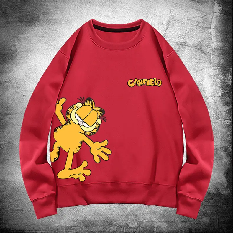 Men Women Casual Garfield Print Sweatshirt Black - Image 13
