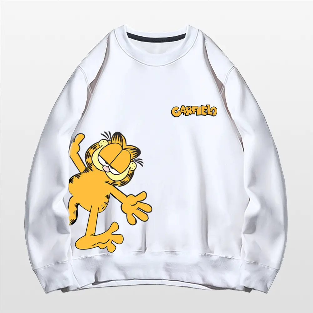 Men Women Casual Garfield Print Sweatshirt Black - Image 2