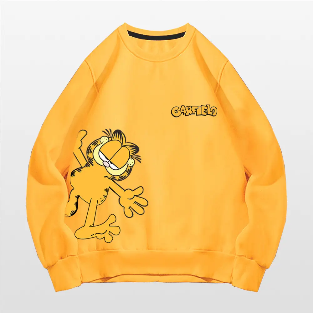 Men Women Casual Garfield Print Sweatshirt Black - Image 3