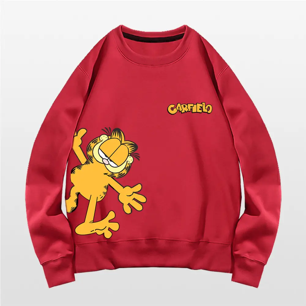 Men Women Casual Garfield Print Sweatshirt Black - Image 4