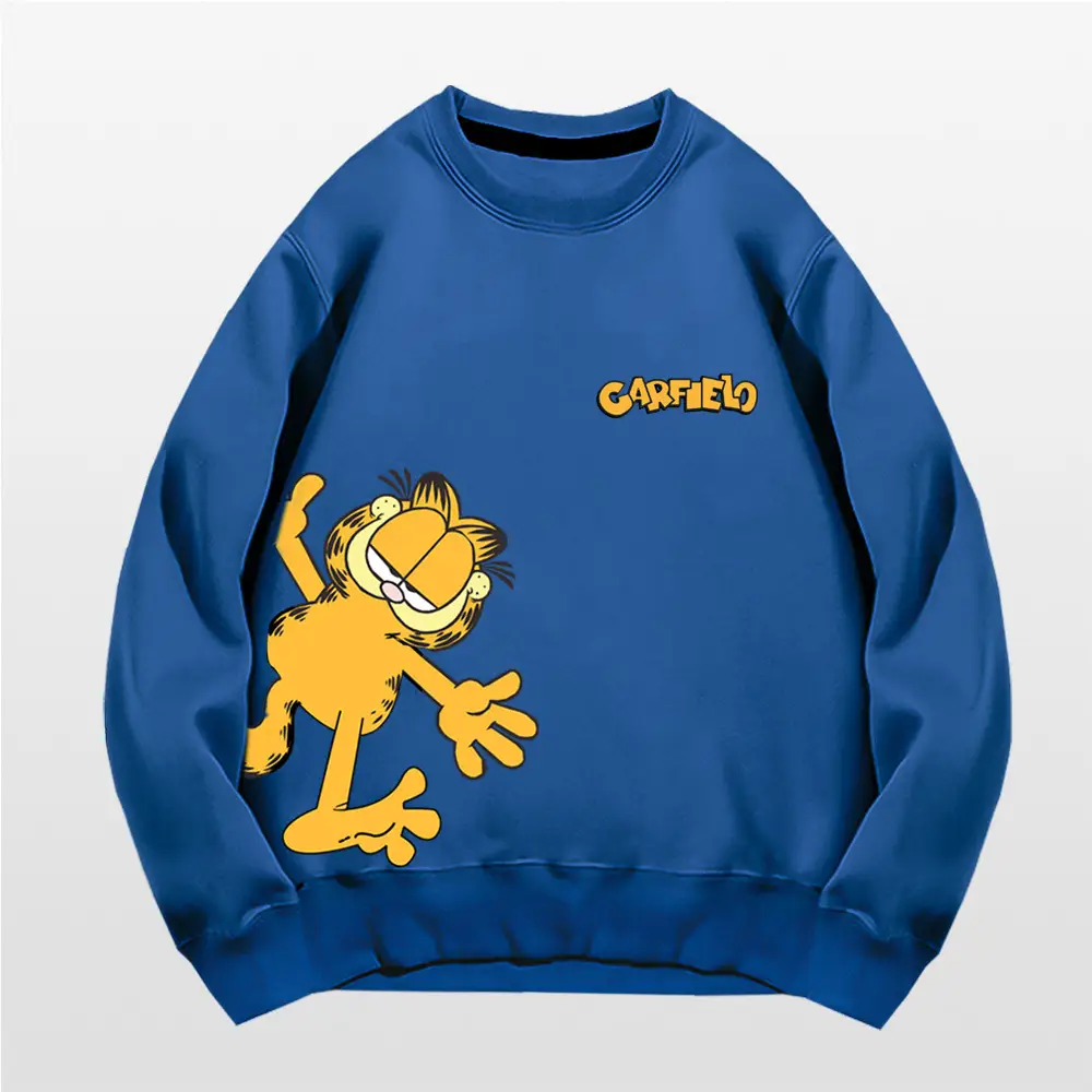 Men Women Casual Garfield Print Sweatshirt Black - Image 5