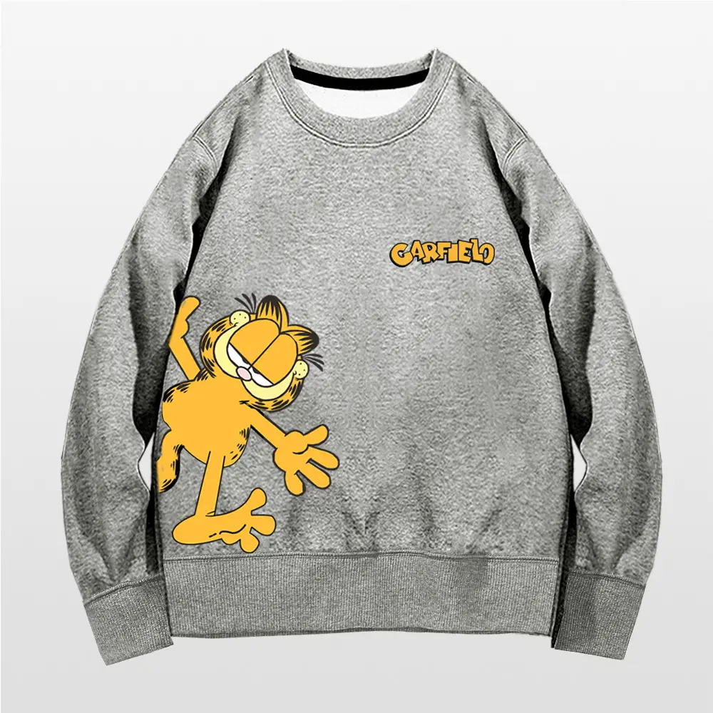 Men Women Casual Garfield Print Sweatshirt Black - Image 6