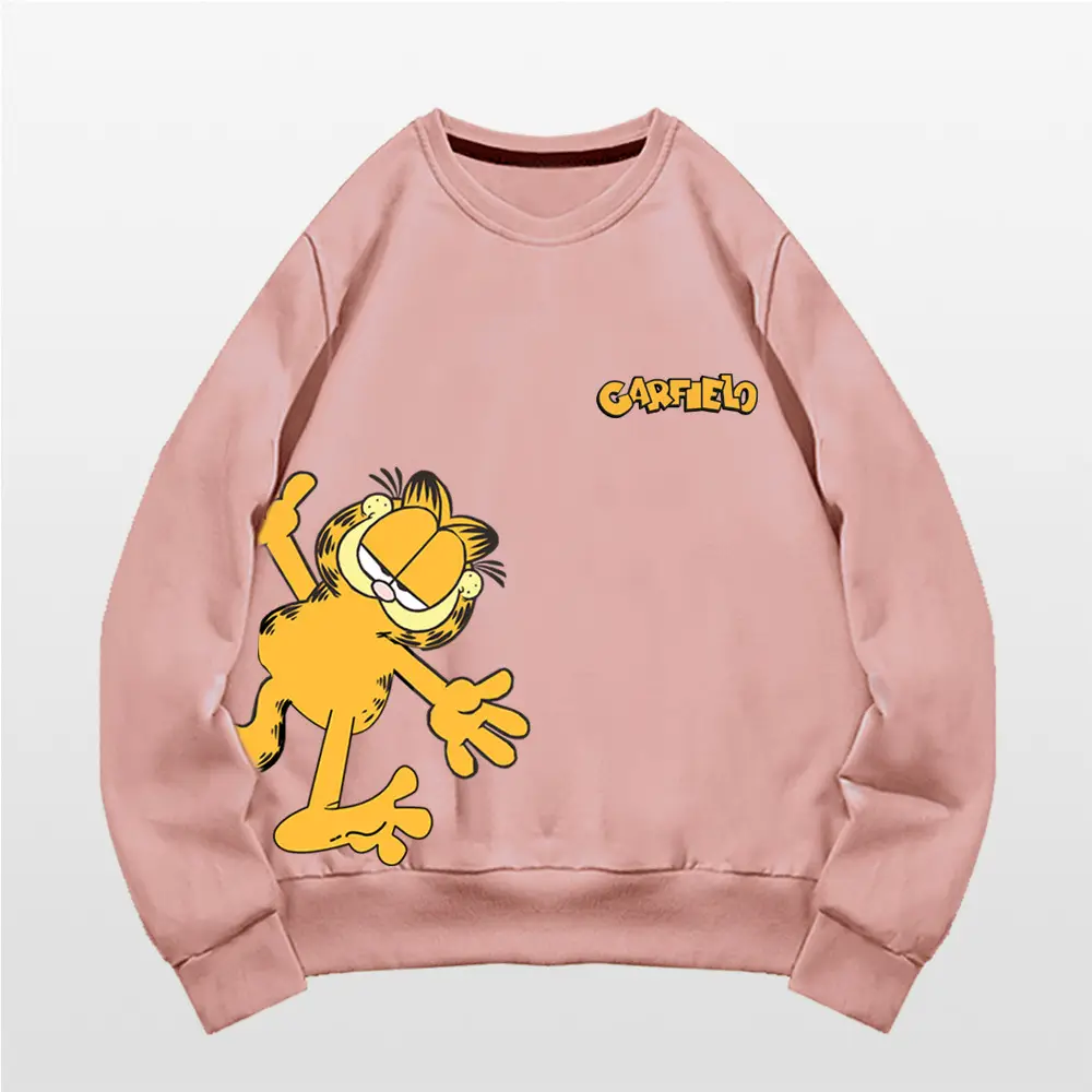 Men Women Casual Garfield Print Sweatshirt Black - Image 7