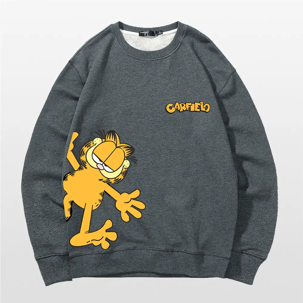 Men Women Casual Garfield Print Sweatshirt Black - Image 8