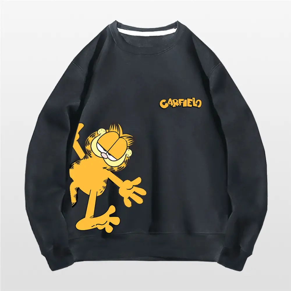Men Women Casual Garfield Print Sweatshirt Black - Image 9