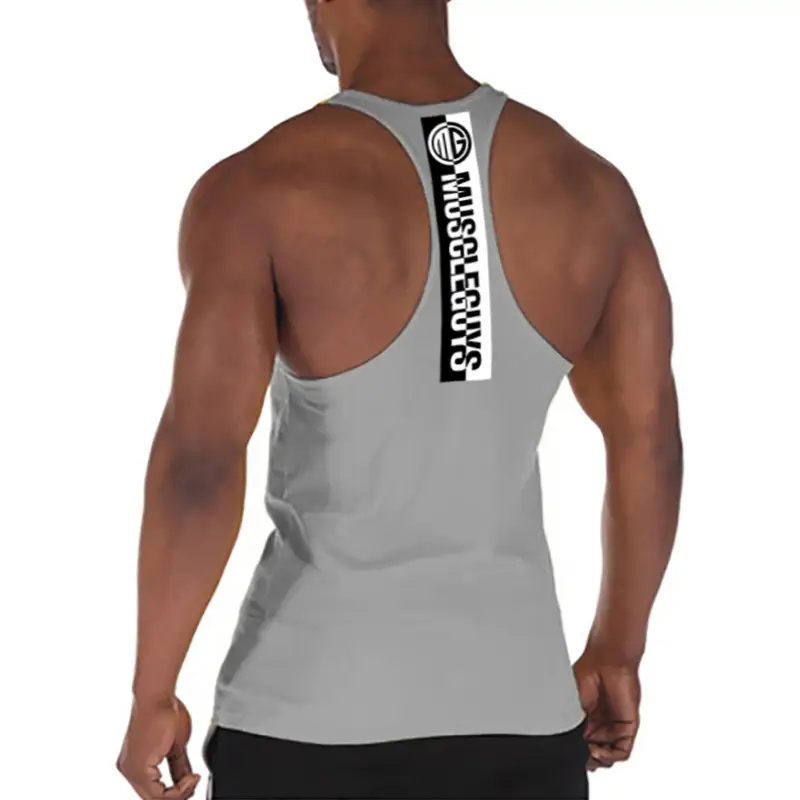 Men Sleeveless Fitness Vest White Back Printed - Image 4