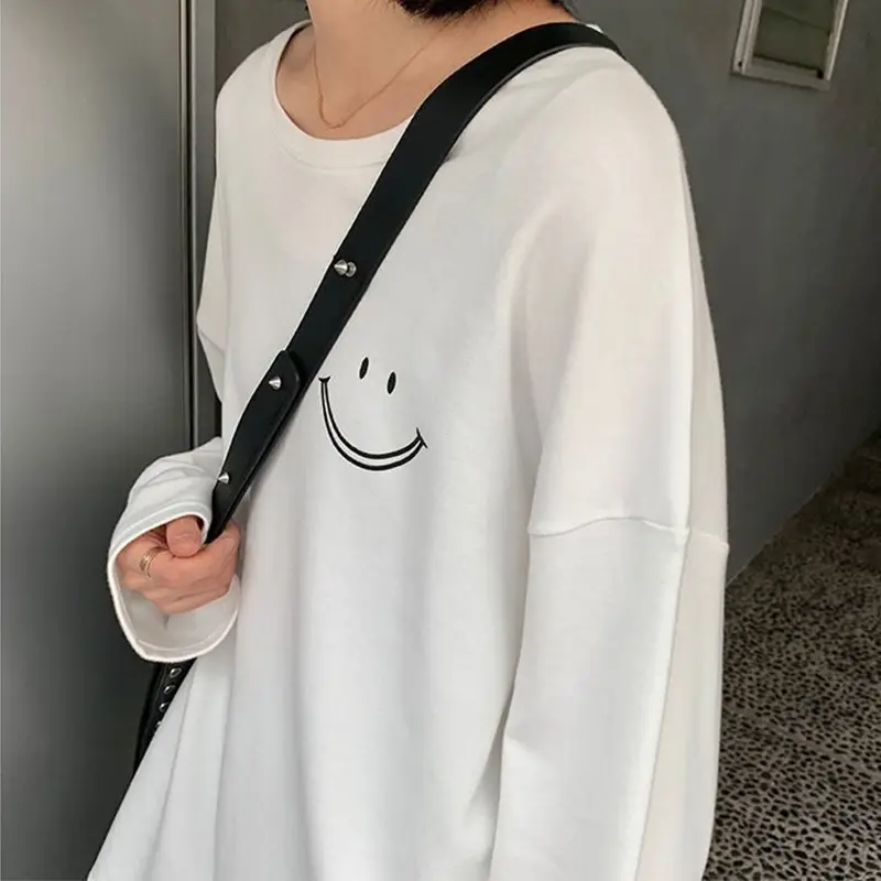 Women Smiley Face Long Sleeve T-Shirt White