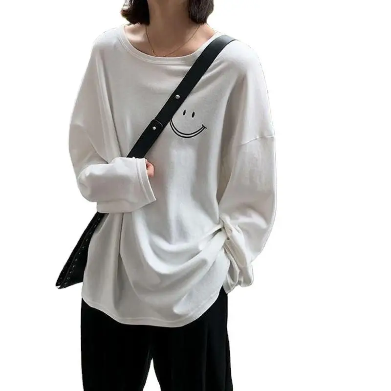 Women Smiley Face Long Sleeve T-Shirt White