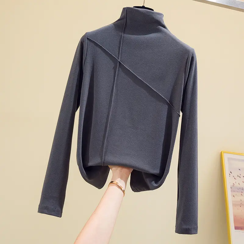 Women Black Velvet Push Up Long Sleeve Shirt - Image 2