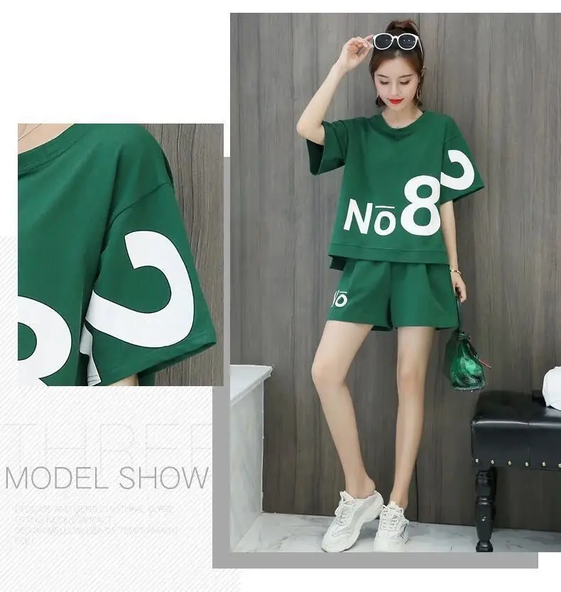 Women Green No8 Print Casual Shorts Set 2021 — feature 14