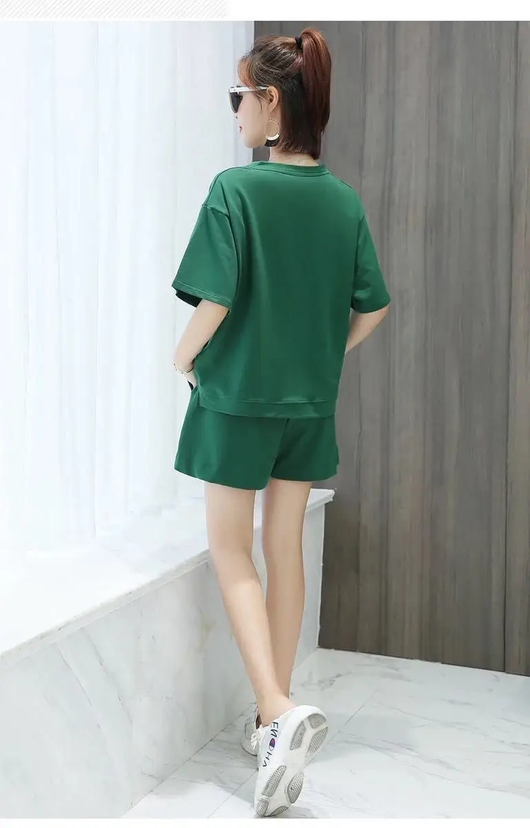 Women Green No8 Print Casual Shorts Set 2021 — feature 16