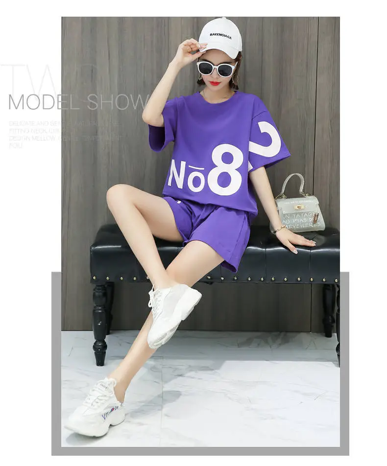 Women Green No8 Print Casual Shorts Set 2021 — feature 18
