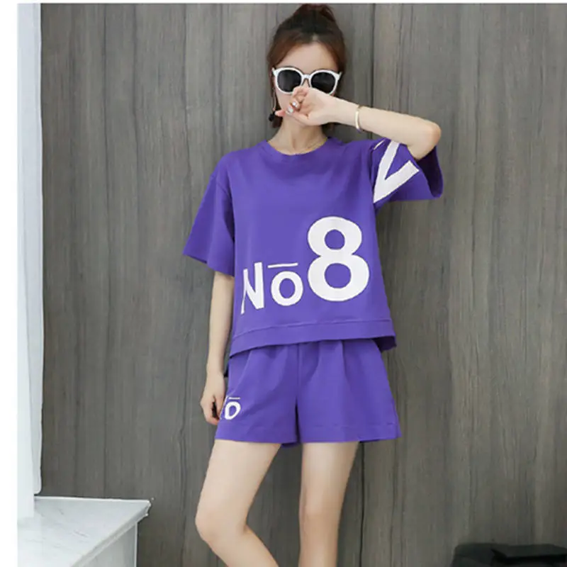 Women Green No8 Print Casual Shorts Set 2021 — feature 20