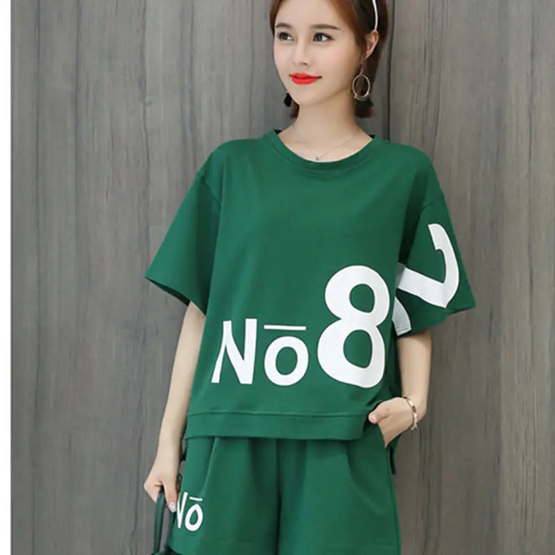 Women Green No8 Print Casual Shorts Set 2021 — feature 21