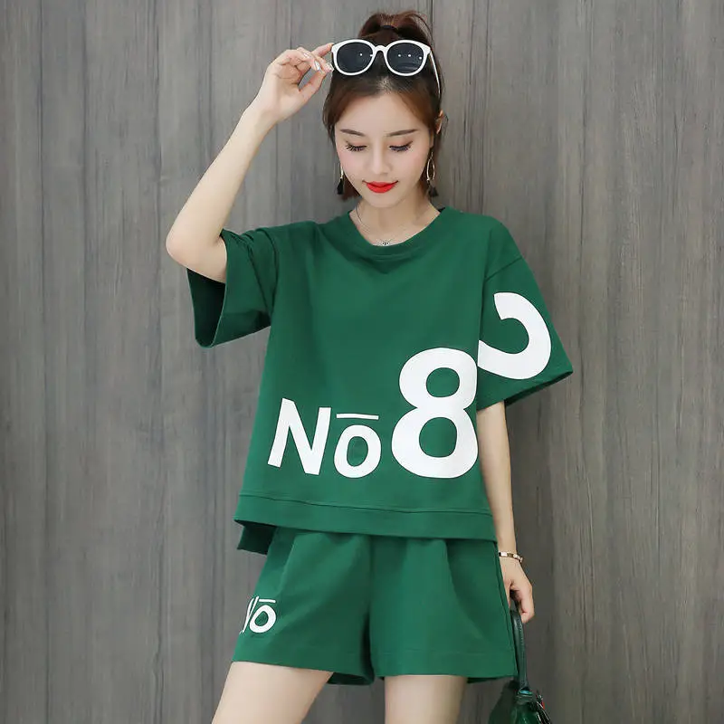 Women Green No8 Print Casual Shorts Set 2021 — feature 22