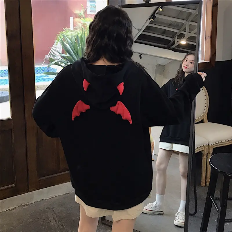 Korean Style Little Devil Hooded Sweatshirt for Women - Image 2