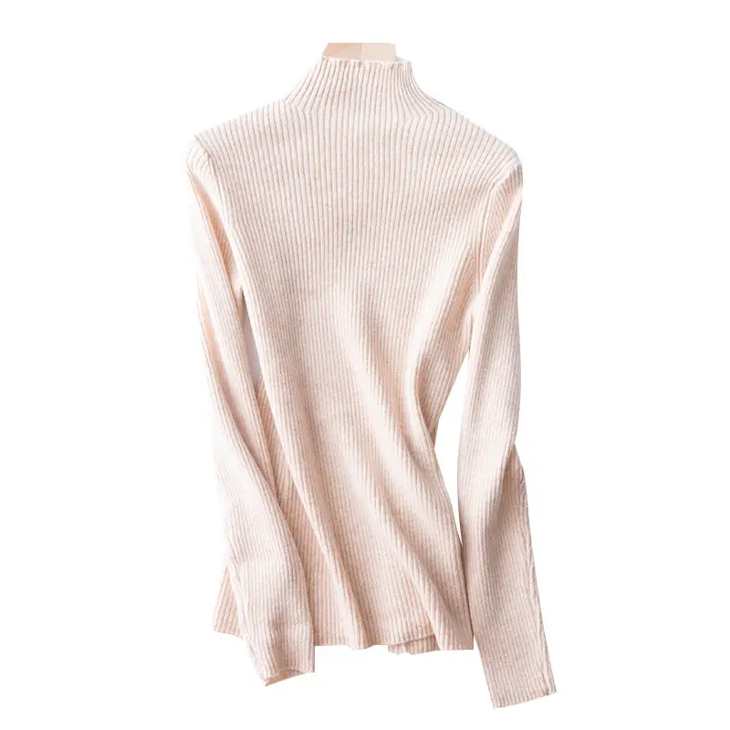 Women's 2020 Sweater Top Half-Turtleneck Knitted Beige - Image 14