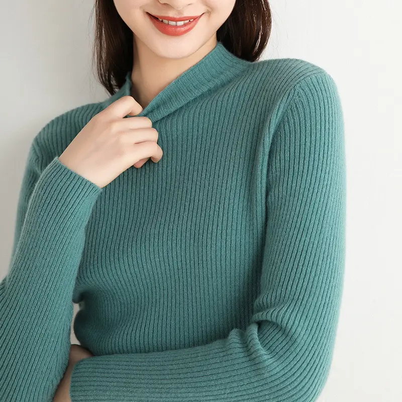 Women's 2020 Sweater Top Half-Turtleneck Knitted Beige - Image 5