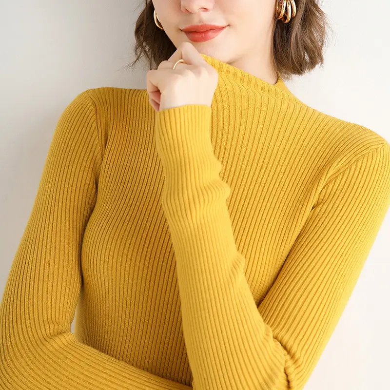 Women's 2020 Sweater Top Half-Turtleneck Knitted Beige - Image 8