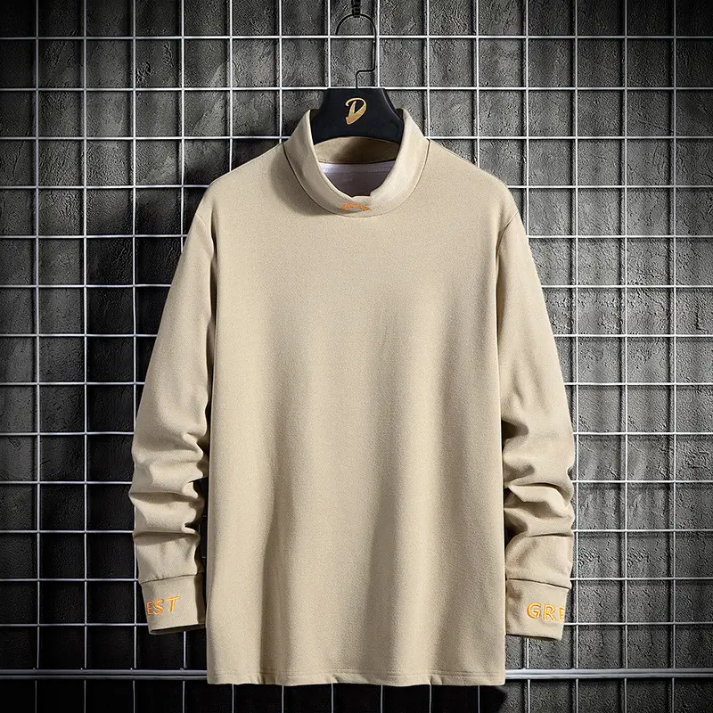 Men Long Sleeve Velvet T-Shirt White Winter Korean Style