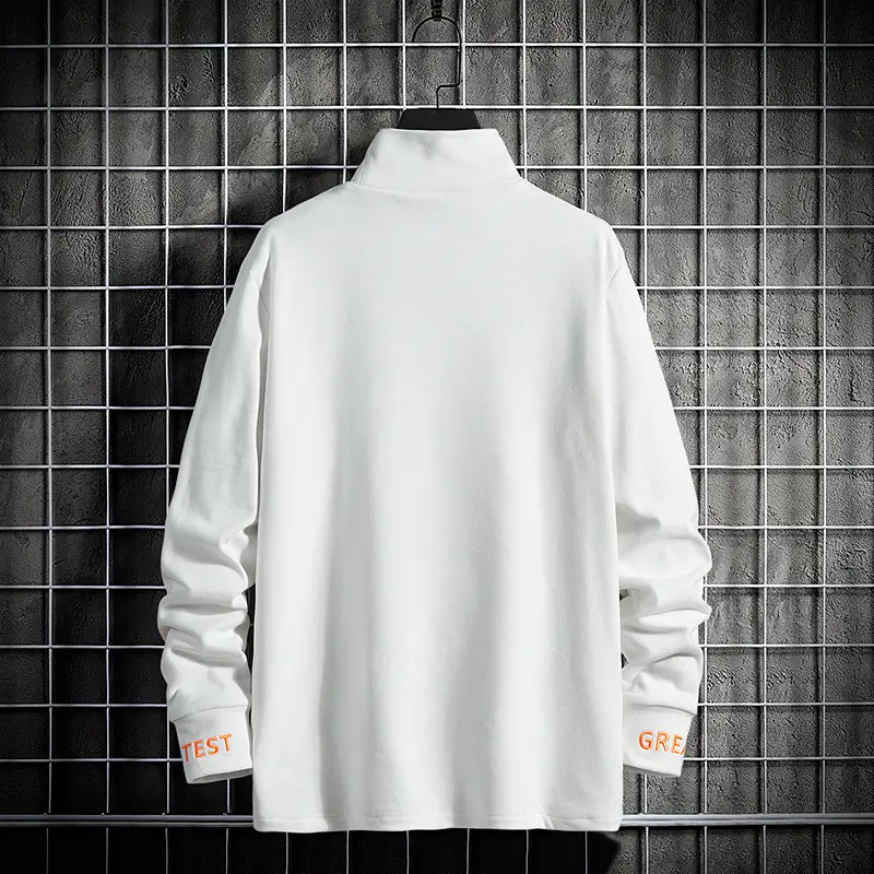 Men Long Sleeve Velvet T-Shirt White Winter Korean Style