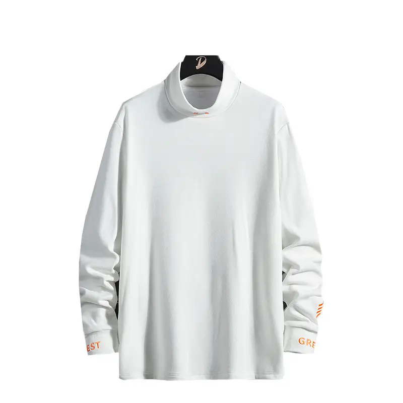 Men Long Sleeve Velvet T-Shirt White Winter Korean Style