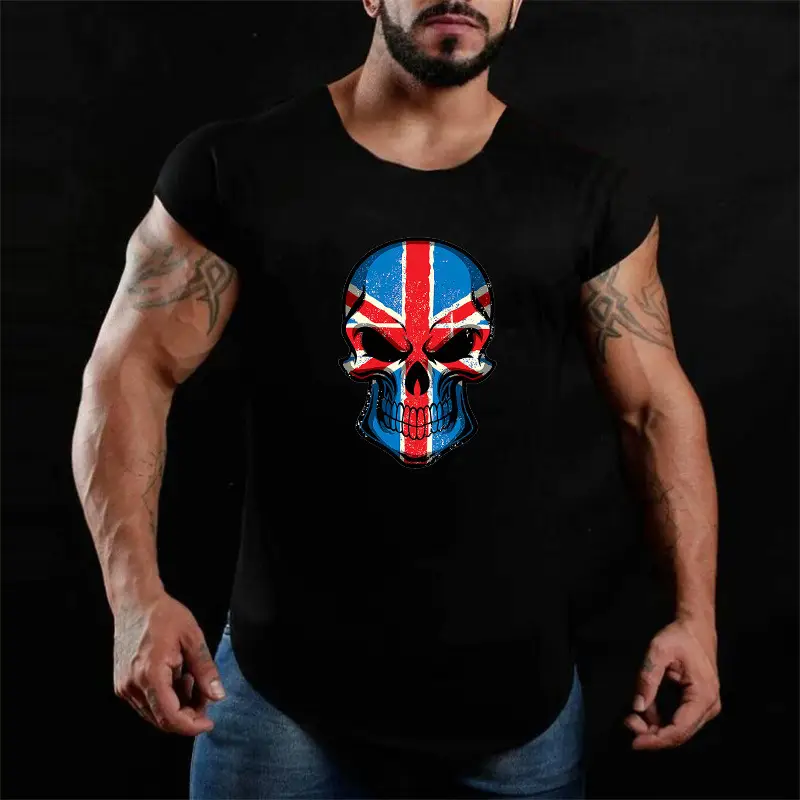Men Sleeveless Skull Printed Vest Black Gym Sports - Image 6