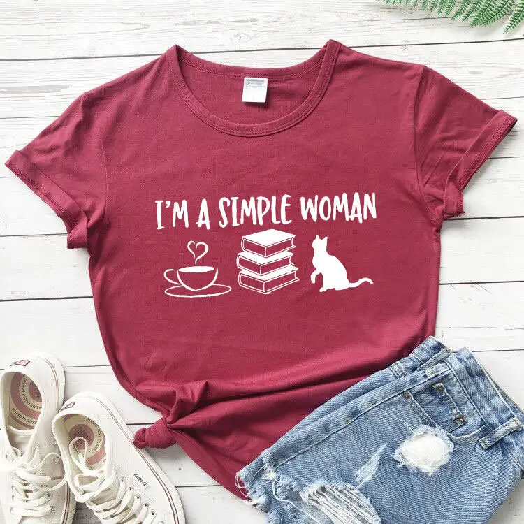 I'm A Simple Woman T-Shirt Coffee Cat Design