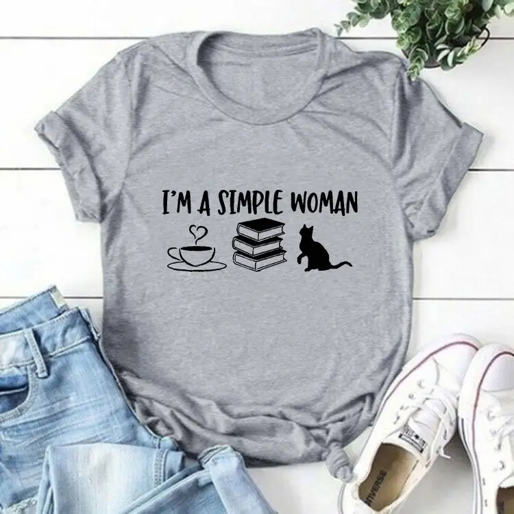 I'm A Simple Woman T-Shirt Coffee Cat Design