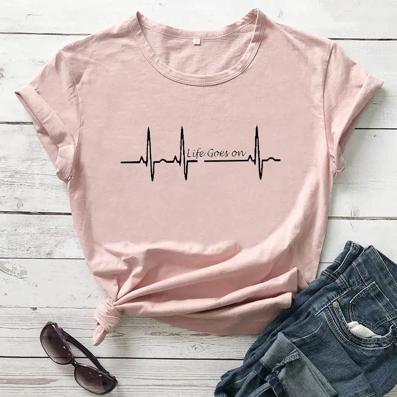 Life Goes On Heartbeat Graphic T-Shirt Green