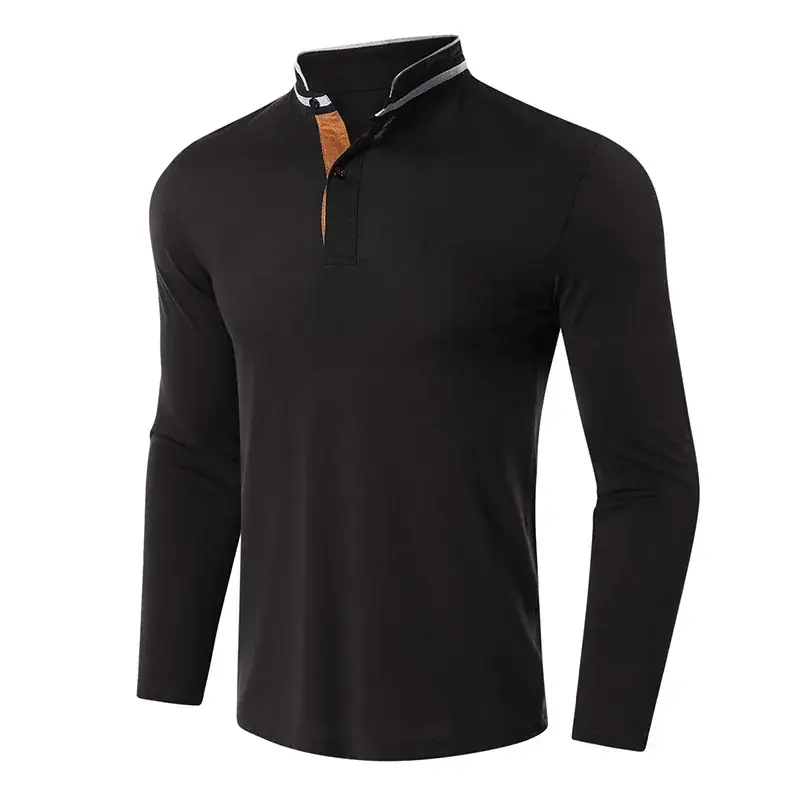Men Navy Polo Long Sleeve Golf Lapel T-Shirt - Image 2