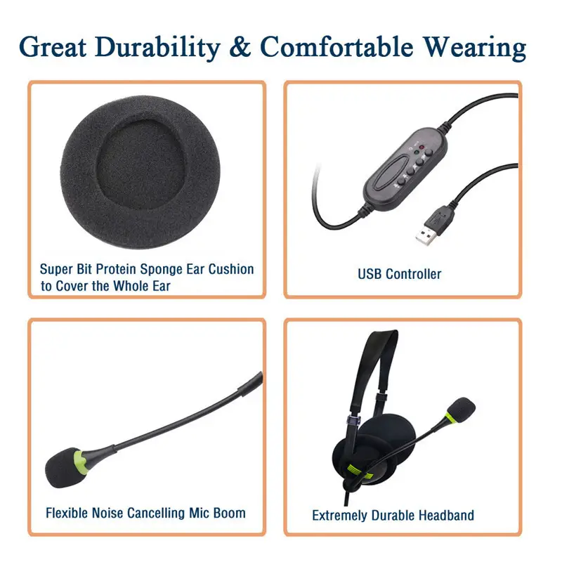 Factory Direct Approved USB Headset with Mic Boom