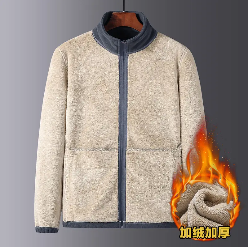 Men's Velvet Fleece Jacket Beige Mid Season Warm