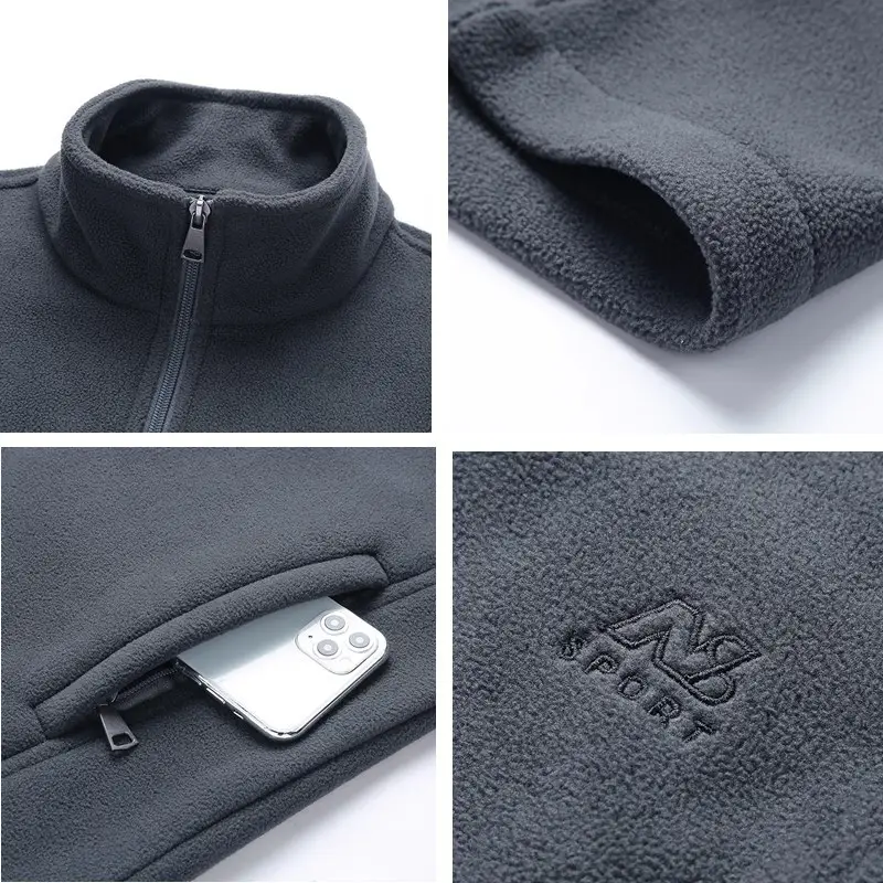 Men's Velvet Fleece Jacket Beige Mid Season Warm