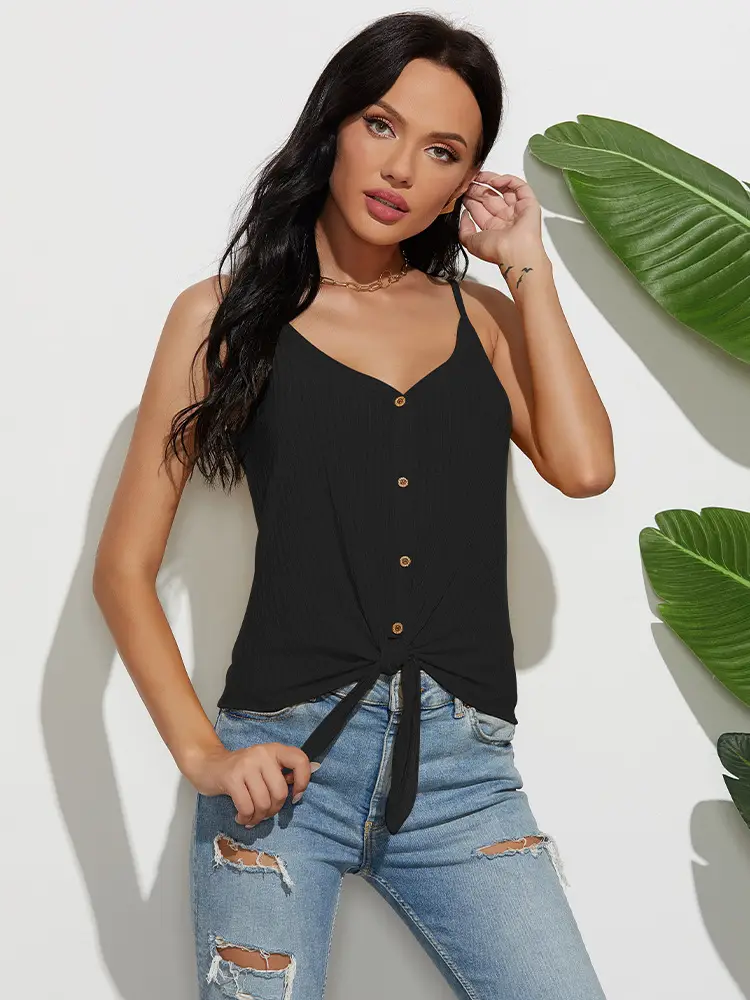 Sexy Knotted V Neck Vest with Breasts & Jeans