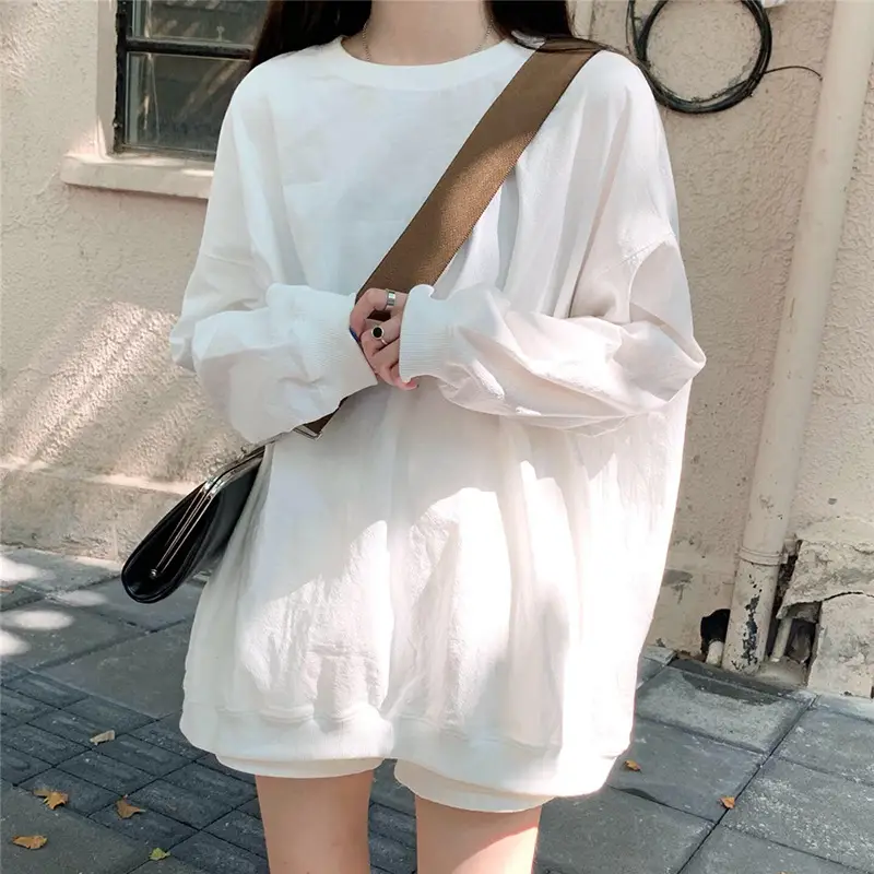 2025 Korean Style Loose White Long Sleeve Sweatshirt Women - Image 4