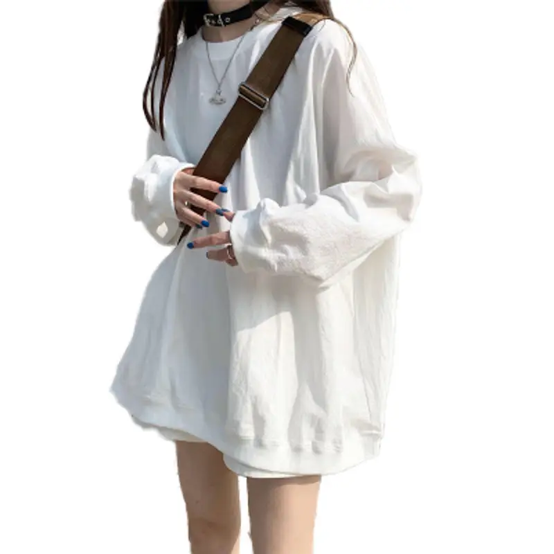 2025 Korean Style Loose White Long Sleeve Sweatshirt Women - Image 7