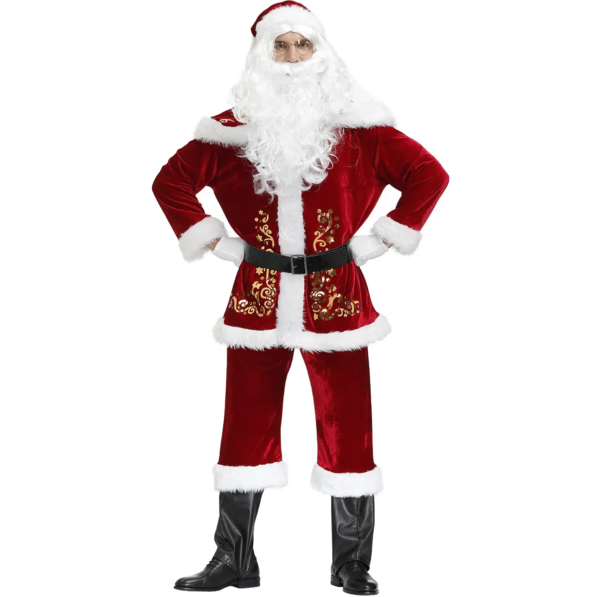 M-4XL Santa Claus Costume Men Red Velvet 4XL
