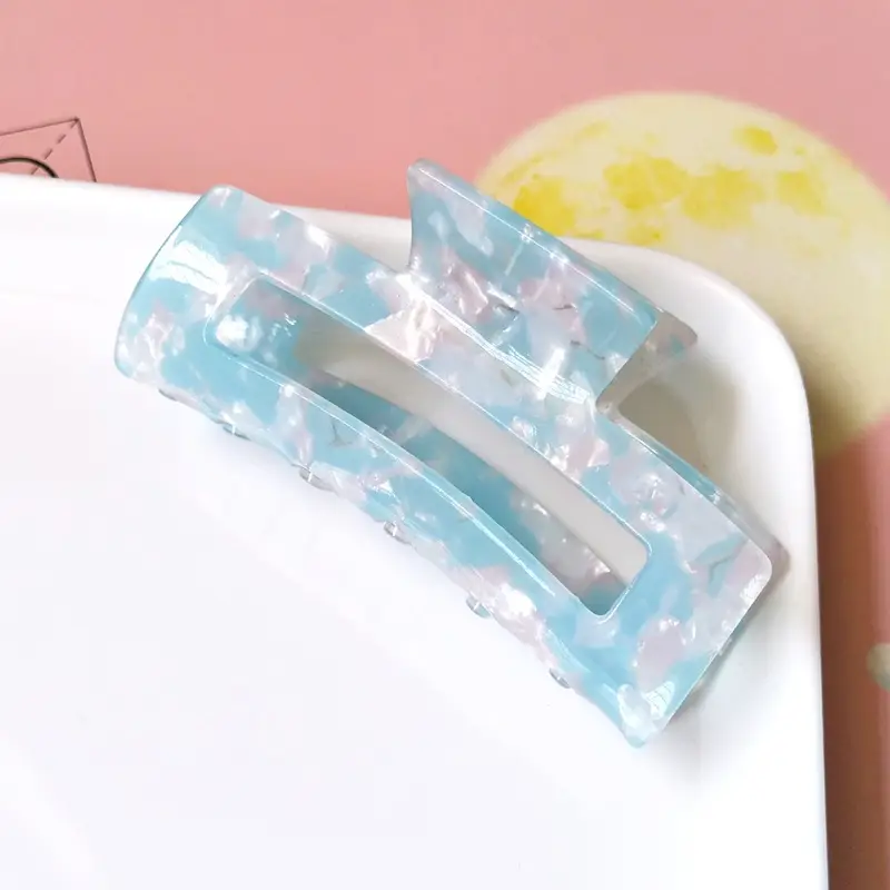 Blue Acrylic Hair Clip for Women Square Top Pony Tail