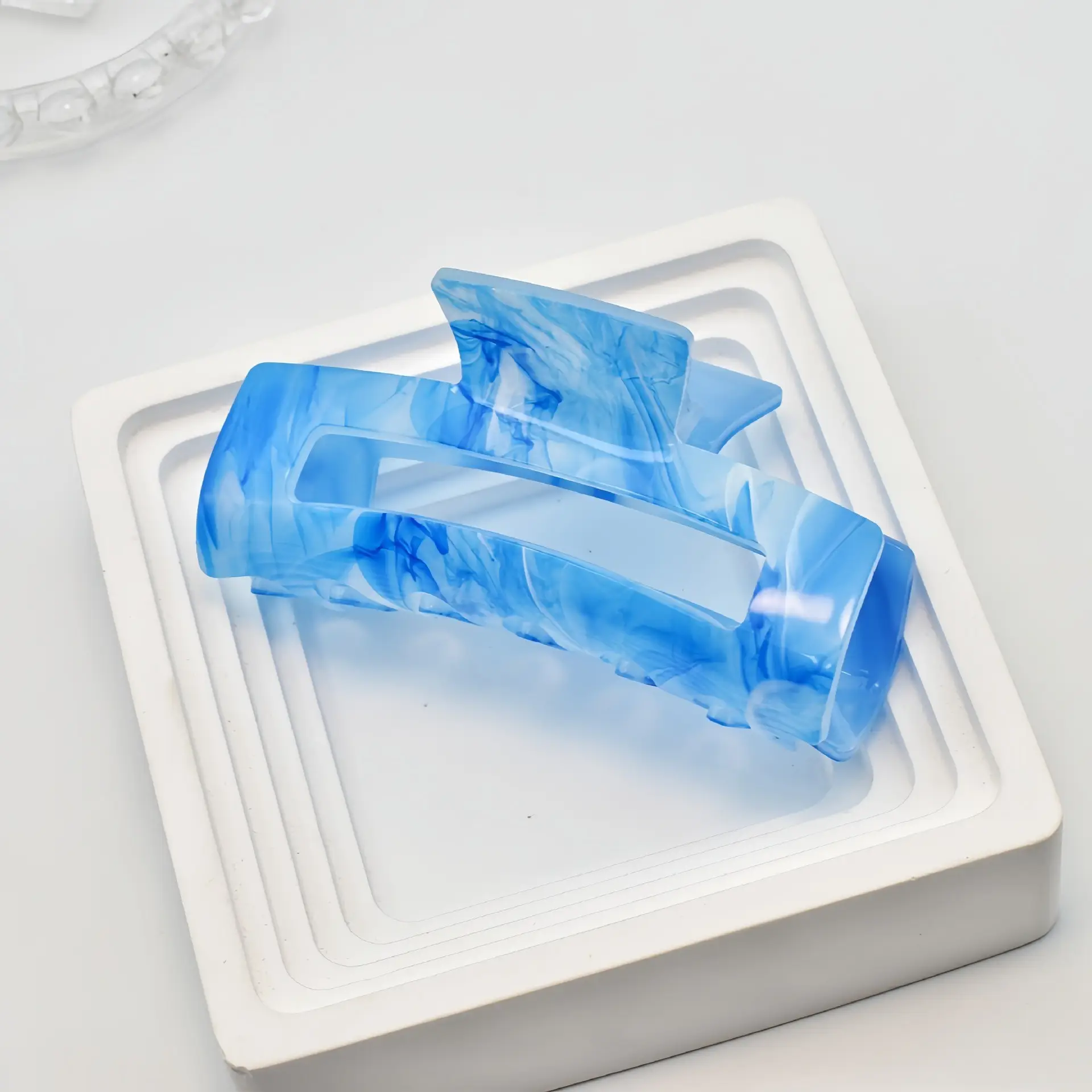 Blue Acrylic Hair Clip for Women Square Top Pony Tail